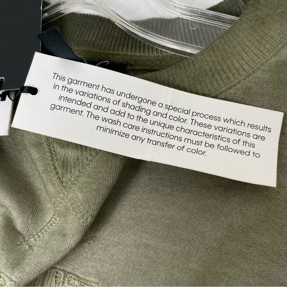 DKNY Cropped Ombré Distressed Raw Hem Pullover Sweatshirt Top Army Green NWT M - Picture 8 of 16